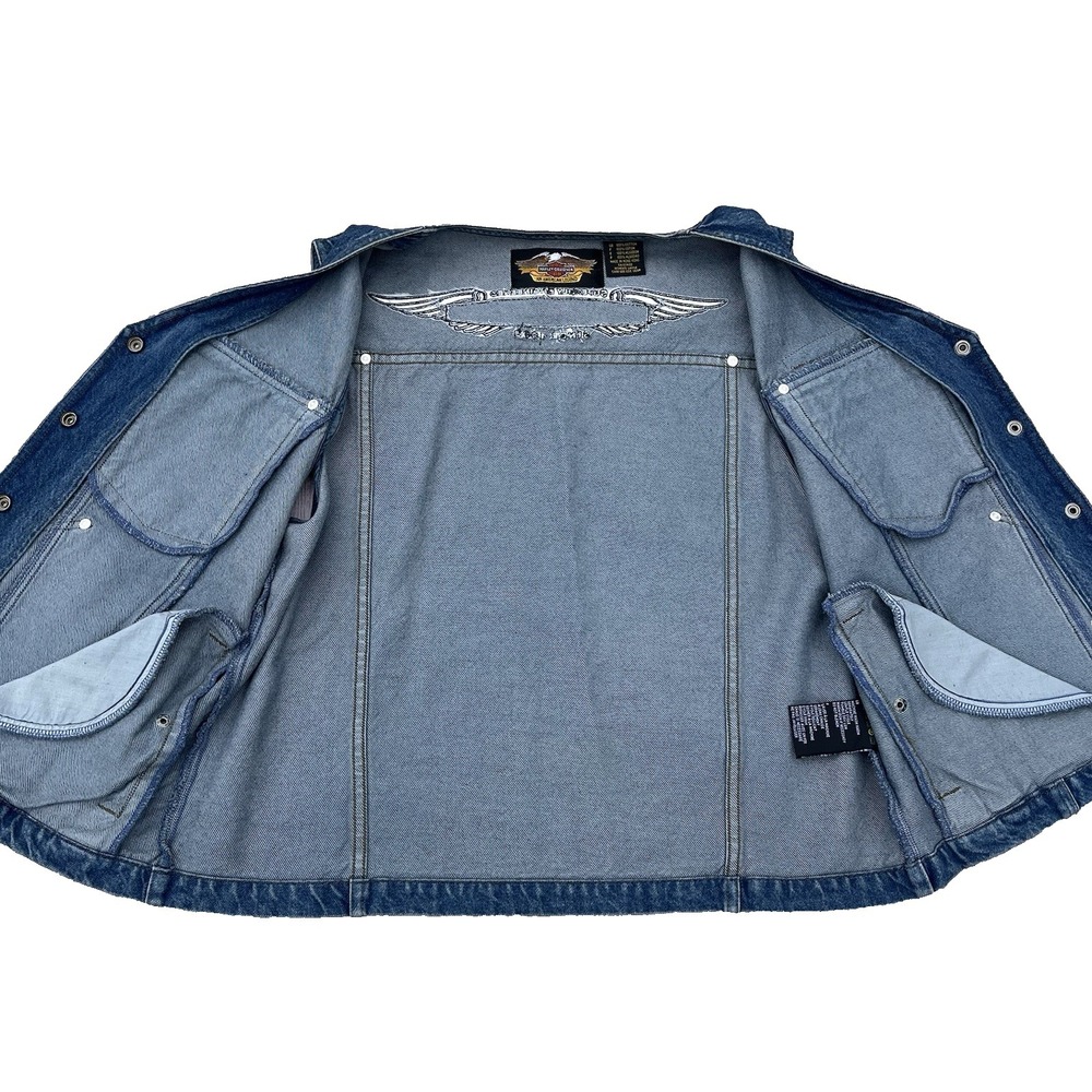 Vintage Harley Davidson Motorcycle Vest L Trucker Denim Jean Sleeveless Jacket - Picture 3 of 10